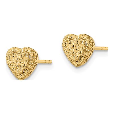 14K Yellow Gold Diamond-Cut Heart Stud Earrings – view 3
