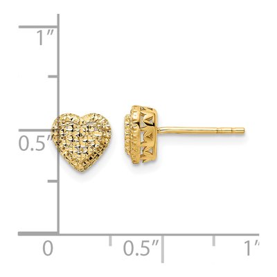 14K Yellow Gold Diamond-Cut Heart Stud Earrings – view 5
