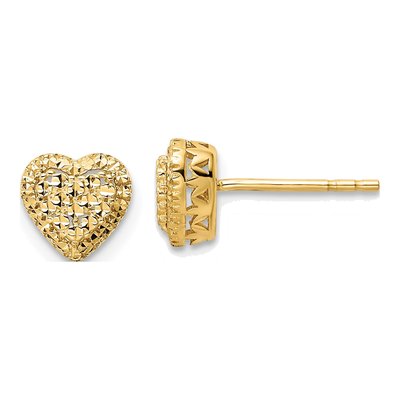 14K Yellow Gold Diamond-Cut Heart Stud Earrings