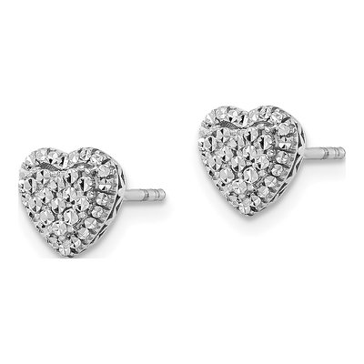 14K White Gold Diamond-Cut Heart Stud Earrings – view 3