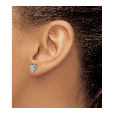 14K White Gold Diamond-Cut Heart Stud Earrings – view 4