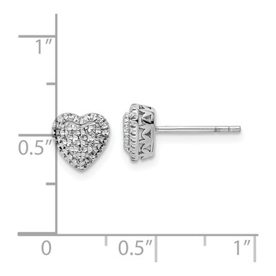 14K White Gold Diamond-Cut Heart Stud Earrings – view 5