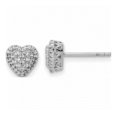 14K White Gold Diamond-Cut Heart Stud Earrings