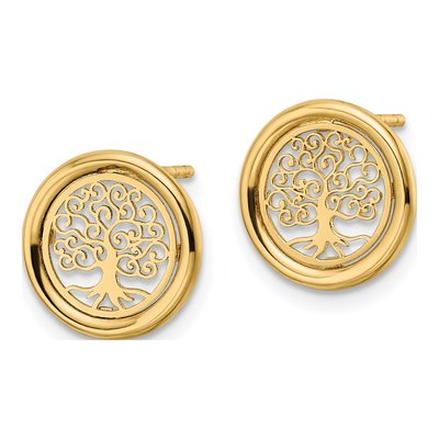 14K Yellow Gold Tree of Life Filigree Stud Earrings – view 3