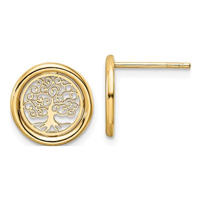 14K Yellow Gold Tree of Life Filigree Stud Earrings