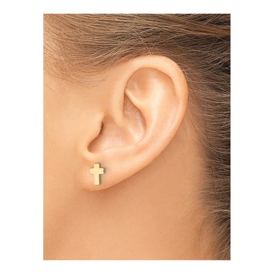 14K Yellow Gold Cross Stud Earrings – view 4