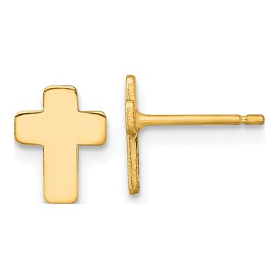 14K Yellow Gold Cross Stud Earrings