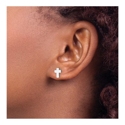 14K White Gold Cross Stud Earrings – view 4