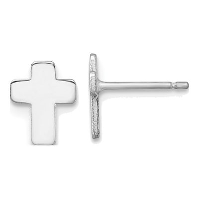 14K White Gold Cross Stud Earrings