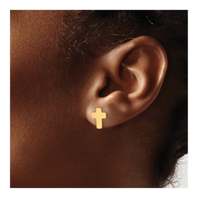 14K Yellow Gold Cross Stud Earrings – view 4