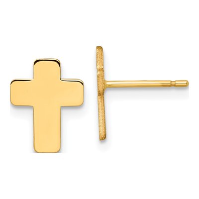 14K Yellow Gold Cross Stud Earrings
