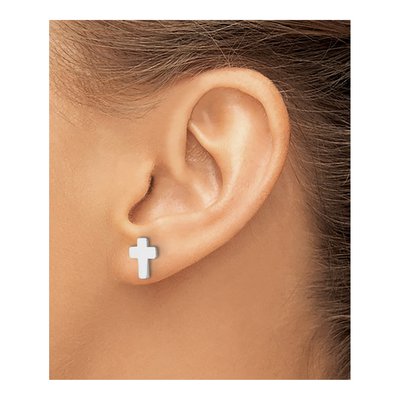 14K White Gold Cross Stud Earrings – view 4