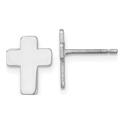 14K White Gold Cross Stud Earrings