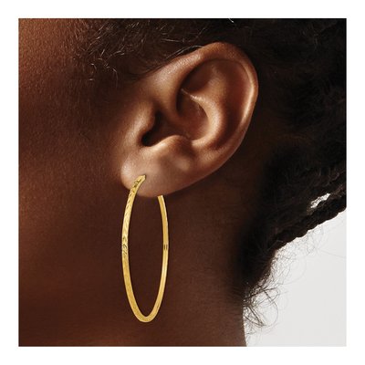 14K Yellow Gold 45mm Diamond-Cut Endless Hoop Earrings – view 3