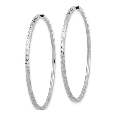 14K White Gold 45mm Diamond-Cut Endless Hoop Earrings – view 2