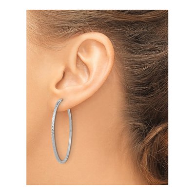 14K White Gold 45mm Diamond-Cut Endless Hoop Earrings – view 3