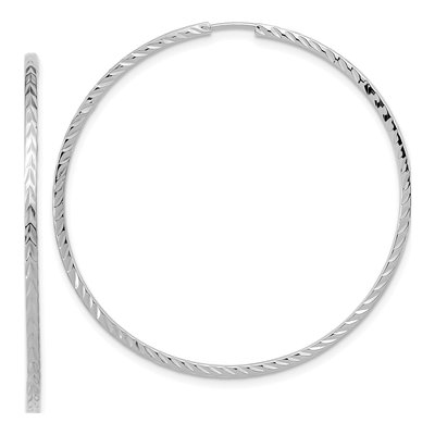 14K White Gold 45mm Diamond-Cut Endless Hoop Earrings