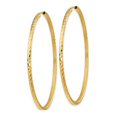 14K Yellow Gold 50mm Diamond-Cut Endless Hoop Earrings – view 3