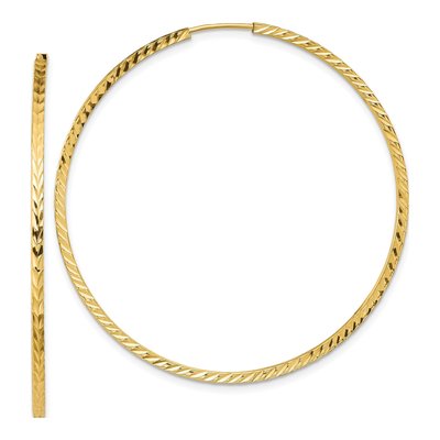 14K Yellow Gold 50mm Diamond-Cut Endless Hoop Earrings