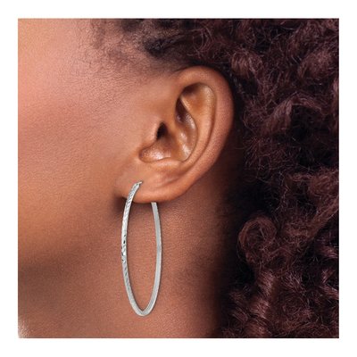 14K White Gold 50mm Diamond-Cut Endless Hoop Earrings – view 4