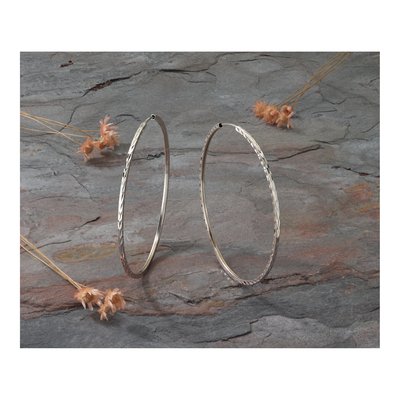 14K White Gold 50mm Diamond-Cut Endless Hoop Earrings – view 6
