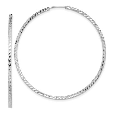14K White Gold 50mm Diamond-Cut Endless Hoop Earrings