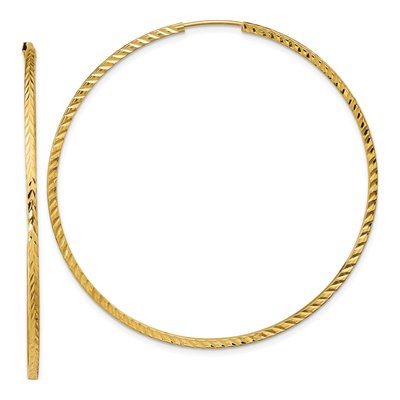 14K Yellow Gold 55mm Diamond-Cut Endless Hoop Earrings