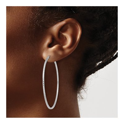 14K White Gold 55mm Diamond-Cut Endless Hoop Earrings – view 4