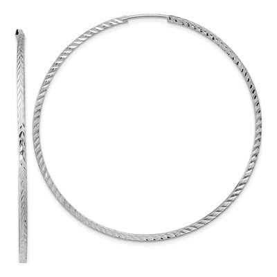 14K White Gold 55mm Diamond-Cut Endless Hoop Earrings