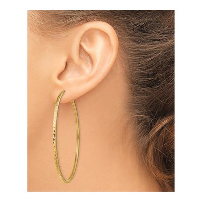 14K Yellow Gold 60mm Diamond-Cut Endless Hoop Earrings – view 4