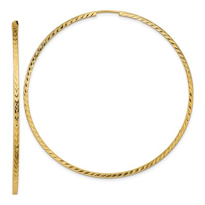 14K Yellow Gold 60mm Diamond-Cut Endless Hoop Earrings