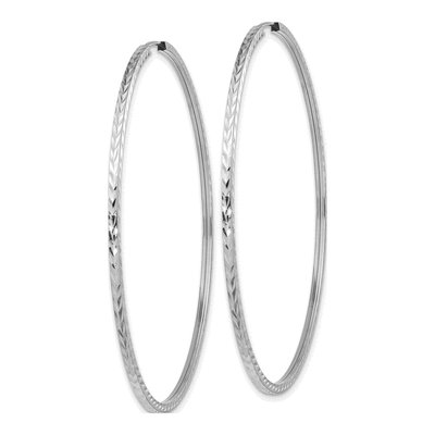 14K White Gold 60mm Diamond-Cut Endless Hoop Earrings – view 3