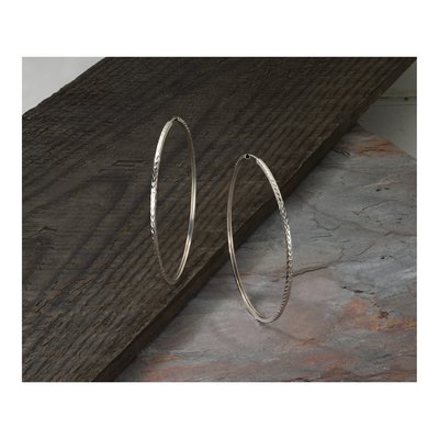 14K White Gold 60mm Diamond-Cut Endless Hoop Earrings – view 6