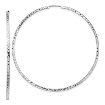 14K White Gold 60mm Diamond-Cut Endless Hoop Earrings