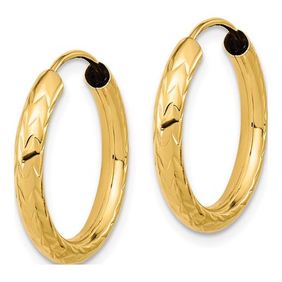 14K Yellow Gold 20mm Diamond-Cut Endless Hoop Earrings – view 3