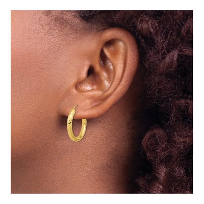 14K Yellow Gold 20mm Diamond-Cut Endless Hoop Earrings – view 4