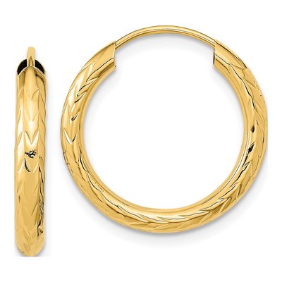 14K Yellow Gold 20mm Diamond-Cut Endless Hoop Earrings