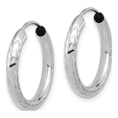 14K White Gold 20mm Diamond-Cut Endless Hoop Earrings – view 3