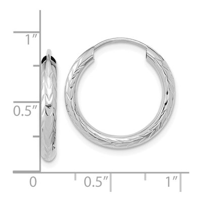 14K White Gold 20mm Diamond-Cut Endless Hoop Earrings – view 5