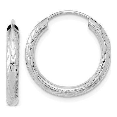 14K White Gold 20mm Diamond-Cut Endless Hoop Earrings