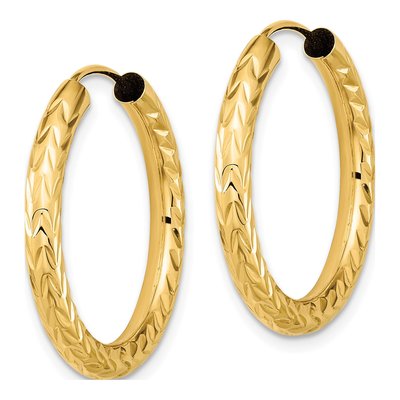 14K Yellow Gold 25mm Diamond-Cut Endless Tube Hoop Earrings – view 3