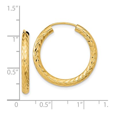 14K Yellow Gold 25mm Diamond-Cut Endless Tube Hoop Earrings – view 5