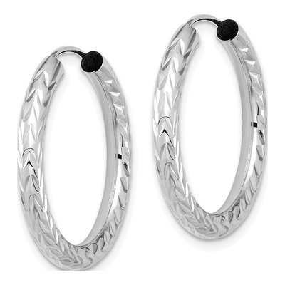 14K White Gold 25mm Diamond-Cut Endless Hoop Earrings – view 3