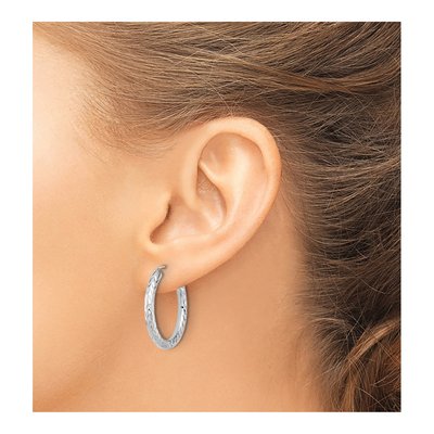 14K White Gold 25mm Diamond-Cut Endless Hoop Earrings – view 4