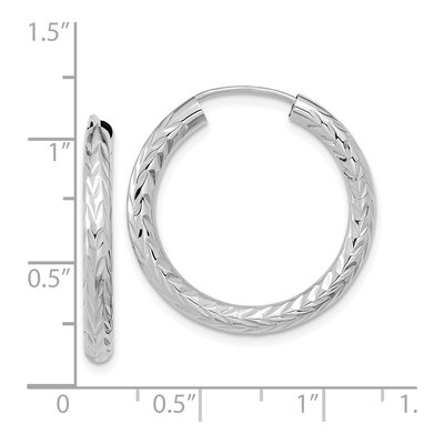 14K White Gold 25mm Diamond-Cut Endless Hoop Earrings – view 5