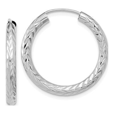 14K White Gold 25mm Diamond-Cut Endless Hoop Earrings