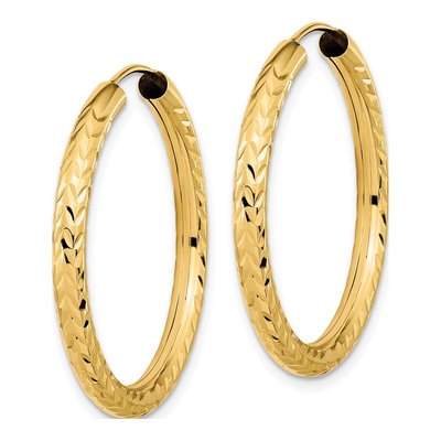 14K Yellow Gold 30mm Diamond-Cut Endless Hoop Earrings – view 3