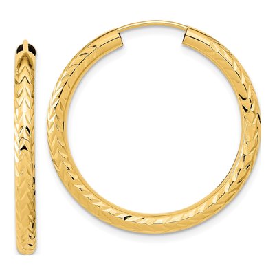 14K Yellow Gold 30mm Diamond-Cut Endless Hoop Earrings