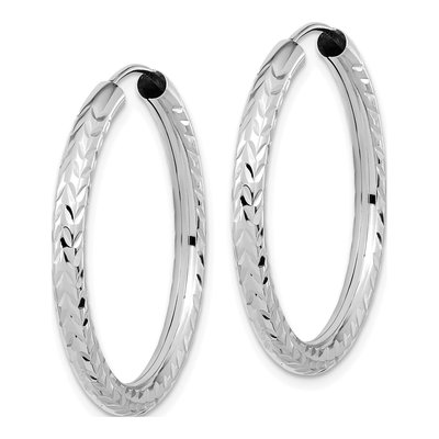 14K White Gold 30mm Diamond-Cut Endless Hoop Earrings – view 3