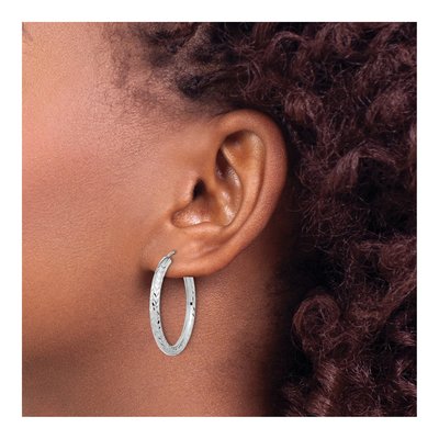 14K White Gold 30mm Diamond-Cut Endless Hoop Earrings – view 4